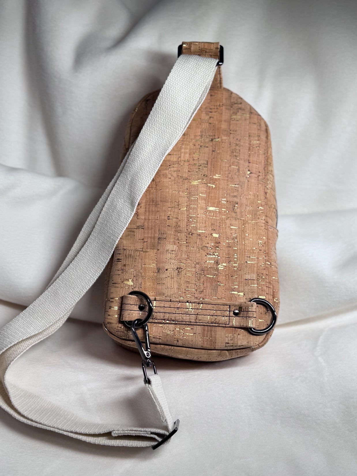 Rosie Sling Bag - Cork Fabric with Floral Pocket