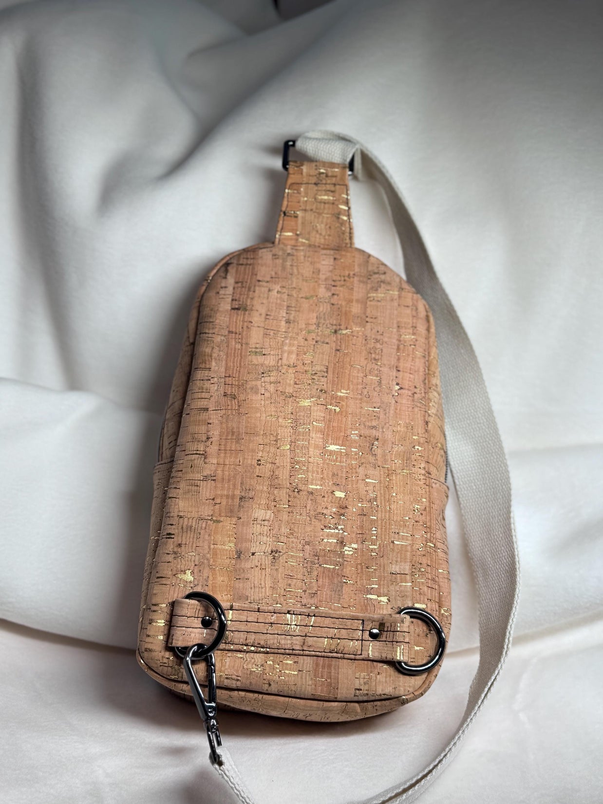 Rosie Sling Bag - Cork Fabric with Floral Pocket