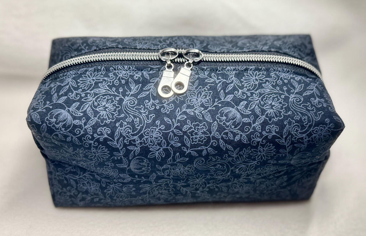 Black Floral Cosmetic Bag: Handmade Quilted Toiletry Organizer