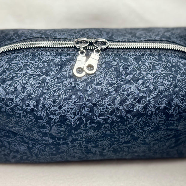 Black Floral Cosmetic Bag: Handmade Quilted Toiletry Organizer