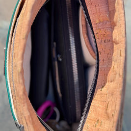 Gaia Crossbody Purse, in Cork Fabric with Green Faux Leather