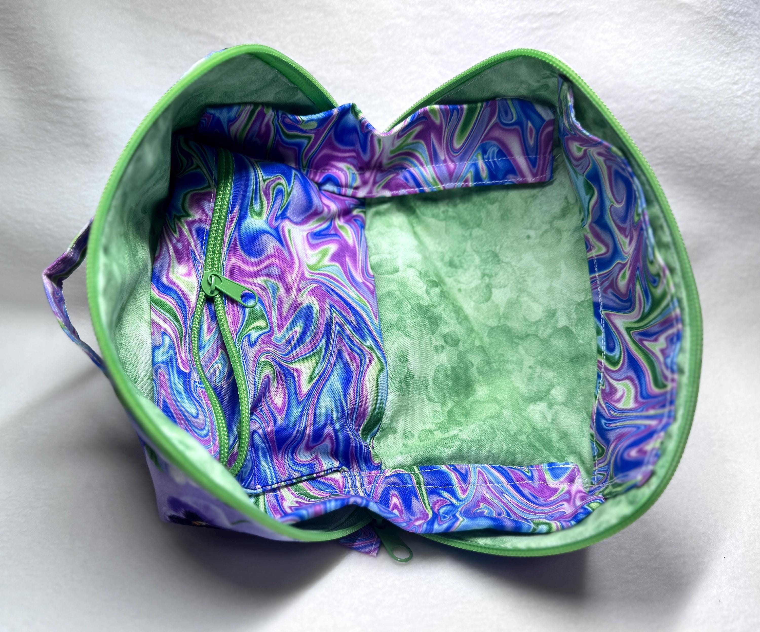 Pansy Print All-Access Bag: Spacious Handmade Zipper Pouch with Full Opening & Interior Pocket