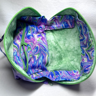 Pansy Print All-Access Bag: Spacious Handmade Zipper Pouch with Full Opening & Interior Pocket