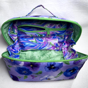 Pansy Print All-Access Bag: Spacious Handmade Zipper Pouch with Full Opening & Interior Pocket