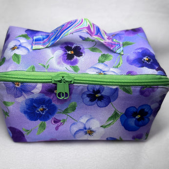 Pansy Print All-Access Bag: Spacious Handmade Zipper Pouch with Full Opening & Interior Pocket