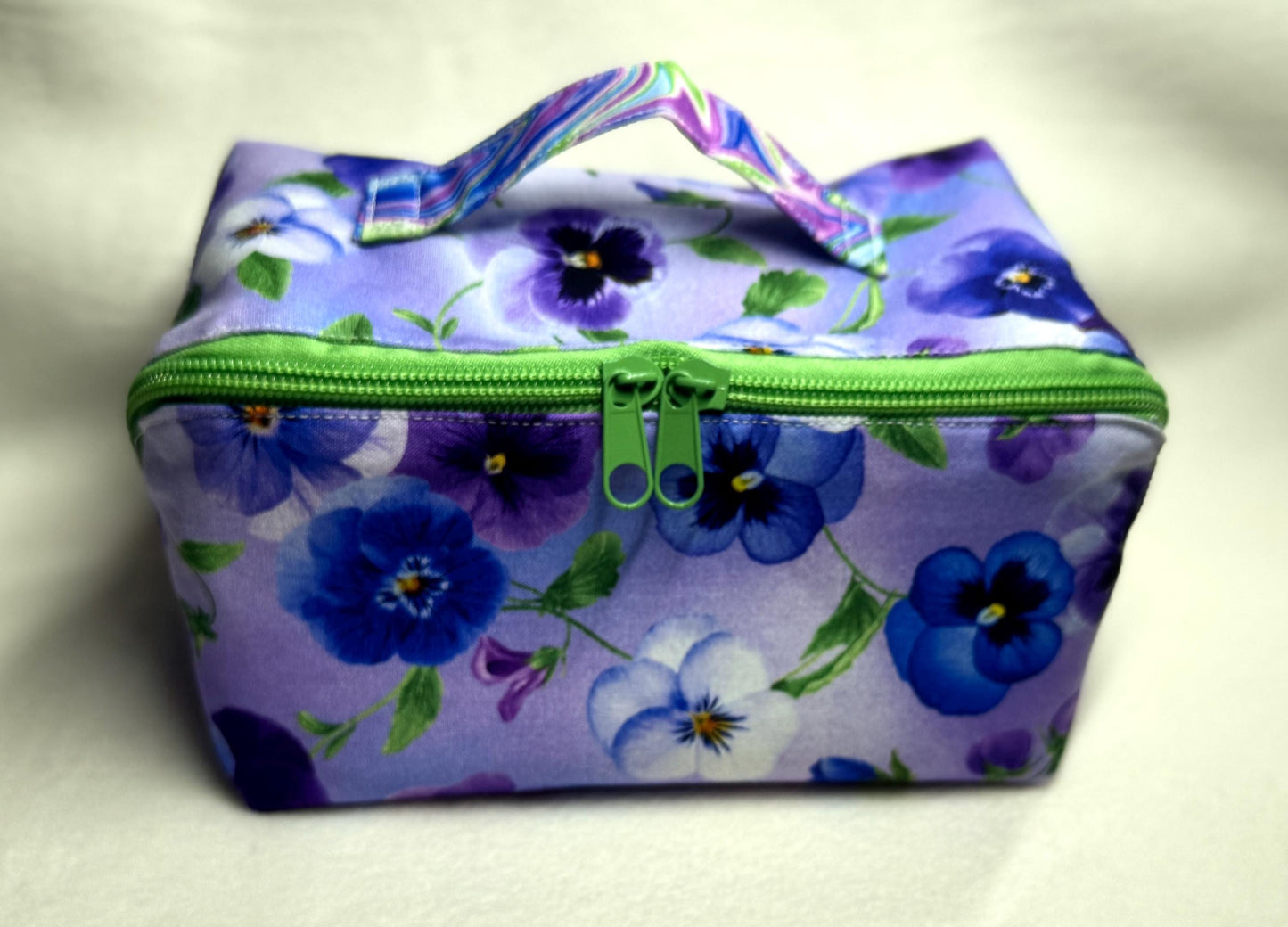 Pansy Print All-Access Bag: Spacious Handmade Zipper Pouch with Full Opening & Interior Pocket