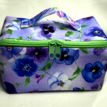 Pansy Print All-Access Bag: Spacious Handmade Zipper Pouch with Full Opening & Interior Pocket