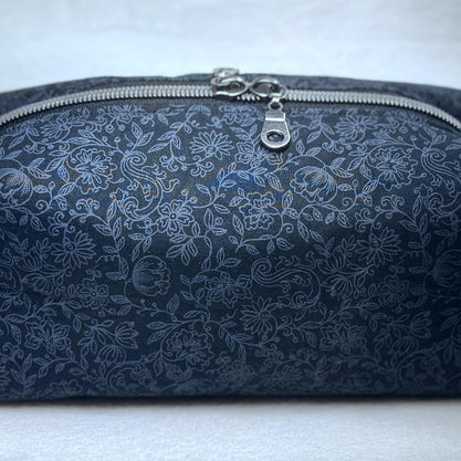 Black Floral Cosmetic Bag: Handmade Quilted Toiletry Organizer