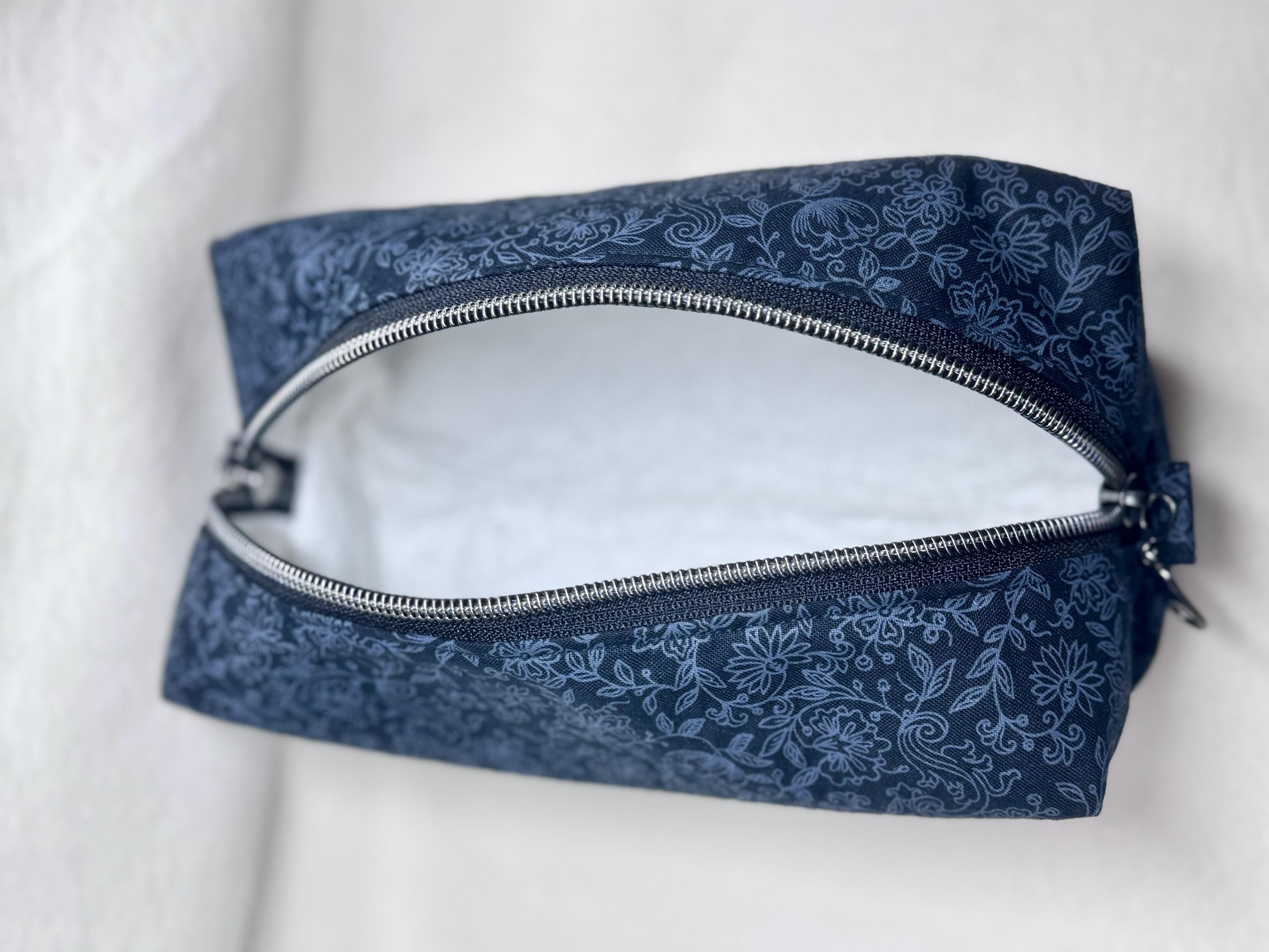 Black Floral Cosmetic Bag: Handmade Quilted Toiletry Organizer