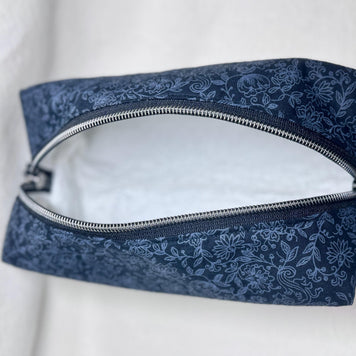 Black Floral Cosmetic Bag: Handmade Quilted Toiletry Organizer