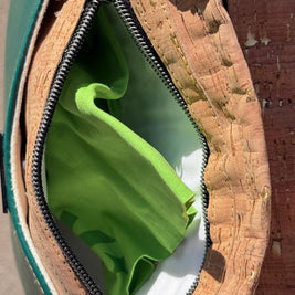 Gaia Crossbody Purse, in Cork Fabric with Green Faux Leather