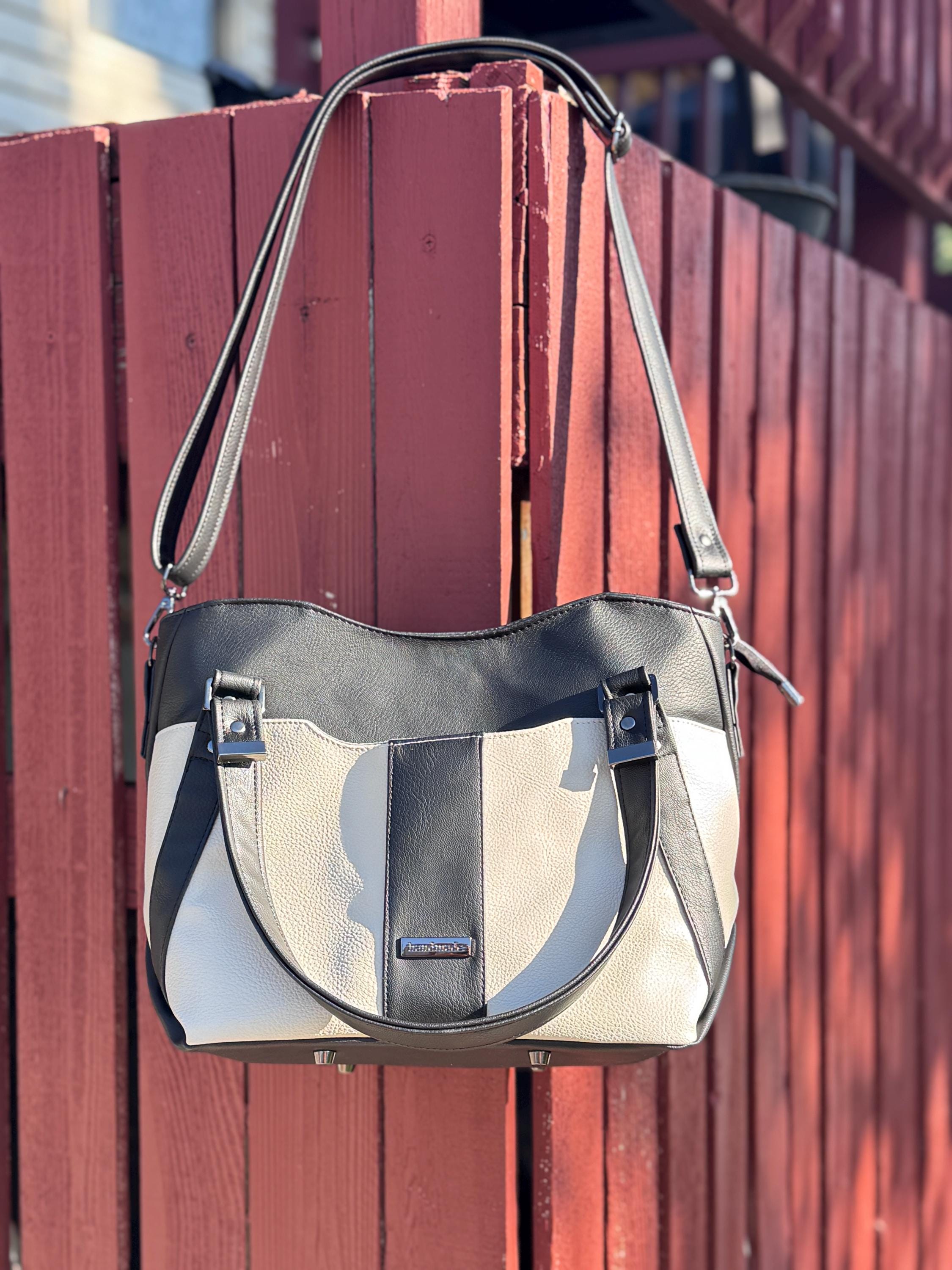 Hiraeth Handbag – Black & Cream Faux Leather Purse with Crossbody and Shoulder Strap