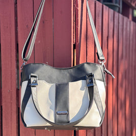 Hiraeth Handbag – Black & Cream Faux Leather Purse with Crossbody and Shoulder Strap