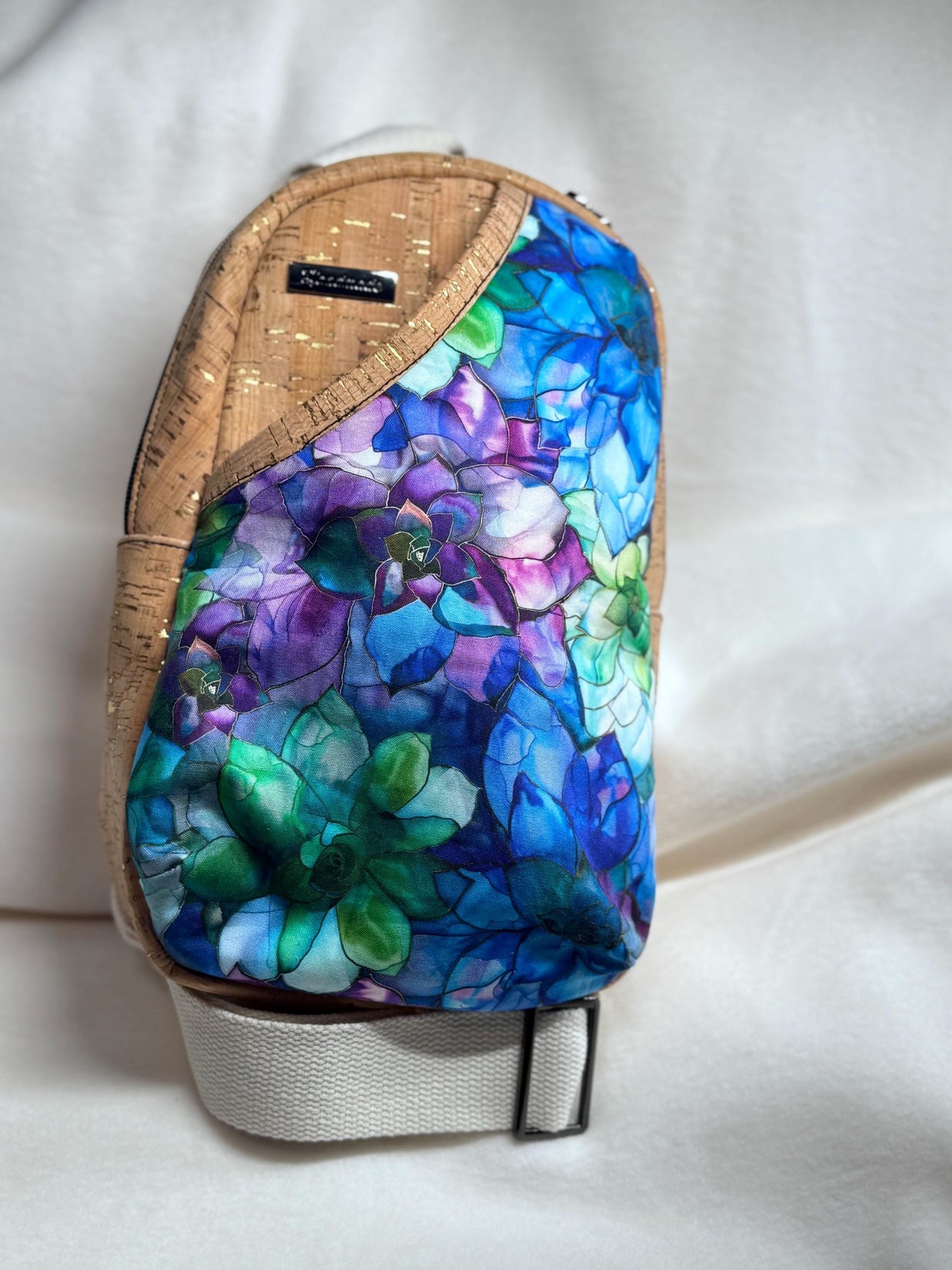 Rosie Sling Bag - Cork Fabric with Floral Pocket