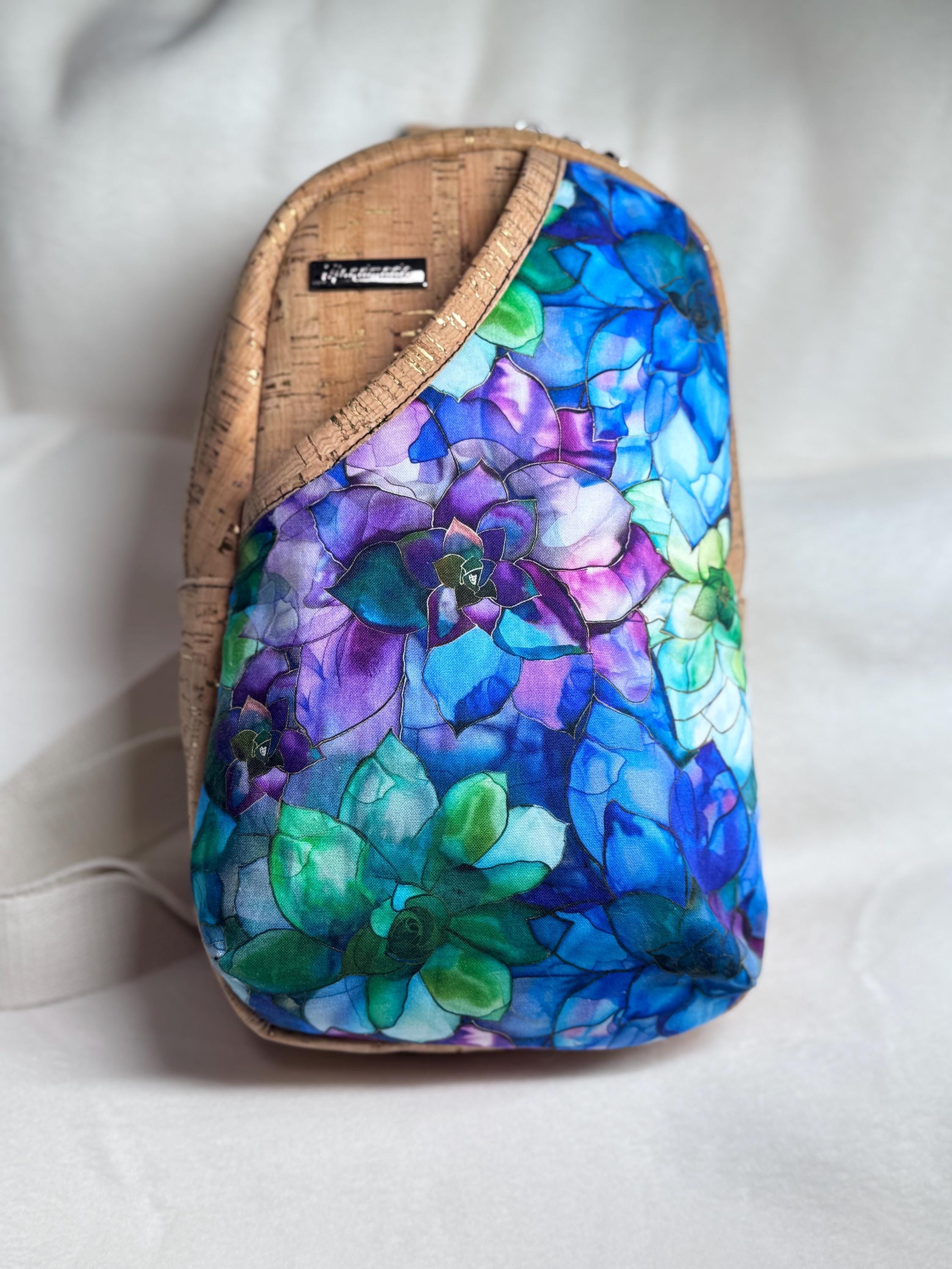 Rosie Sling Bag - Cork Fabric with Floral Pocket