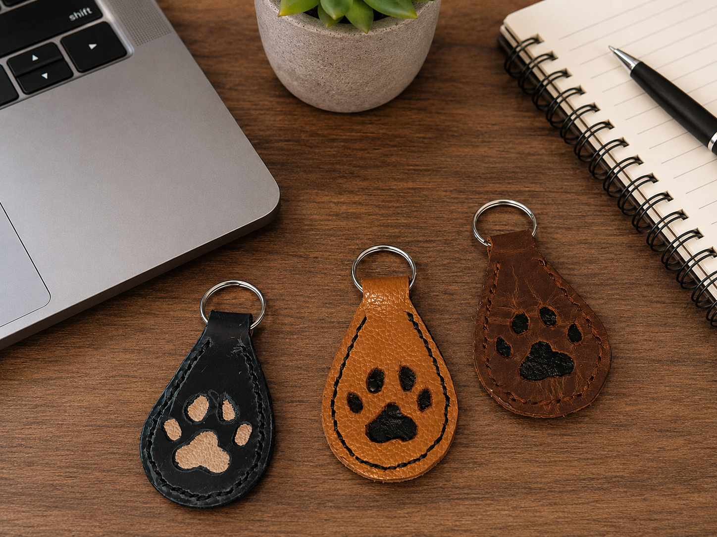 Leather Paw Print Keychain Fob