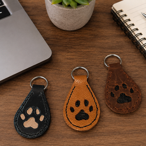 Leather Paw Print Keychain Fob