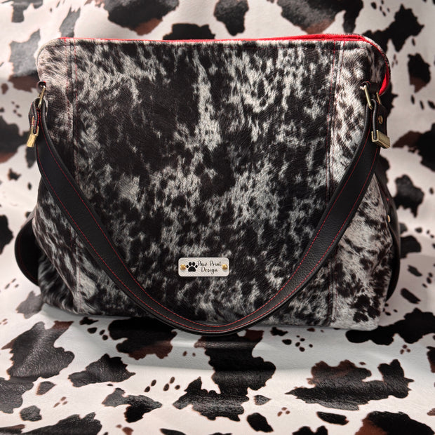 Luz Marina Handbag in Cow Print and Black Faux Leather Accent