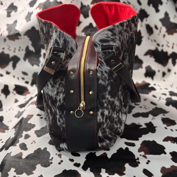 Luz Marina Handbag in Cow Print and Black Faux Leather Accent