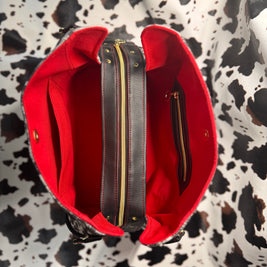 Luz Marina Handbag in Cow Print and Black Faux Leather Accent