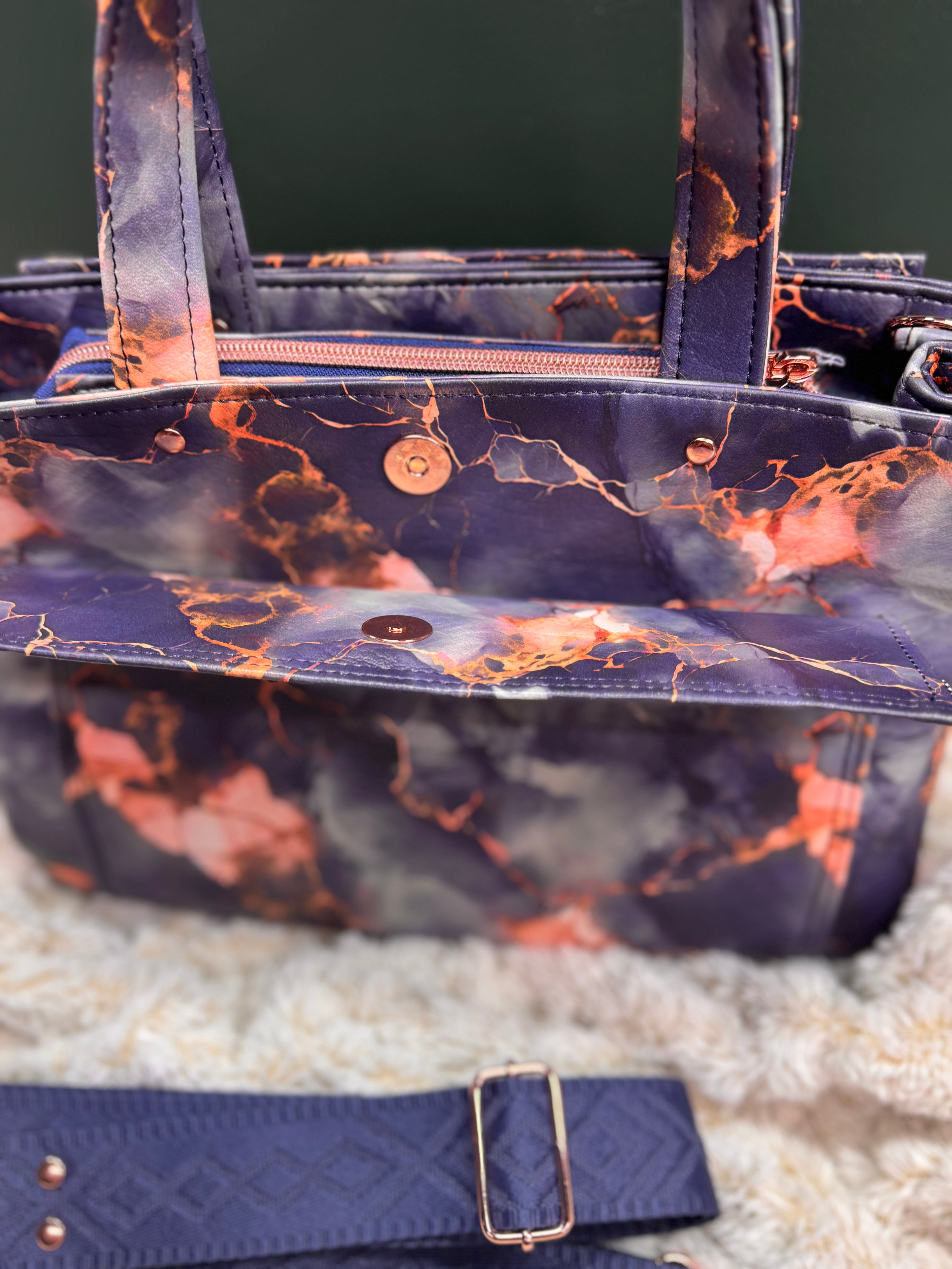 Charyn Handbag in Charcoal Marble Faux Leather