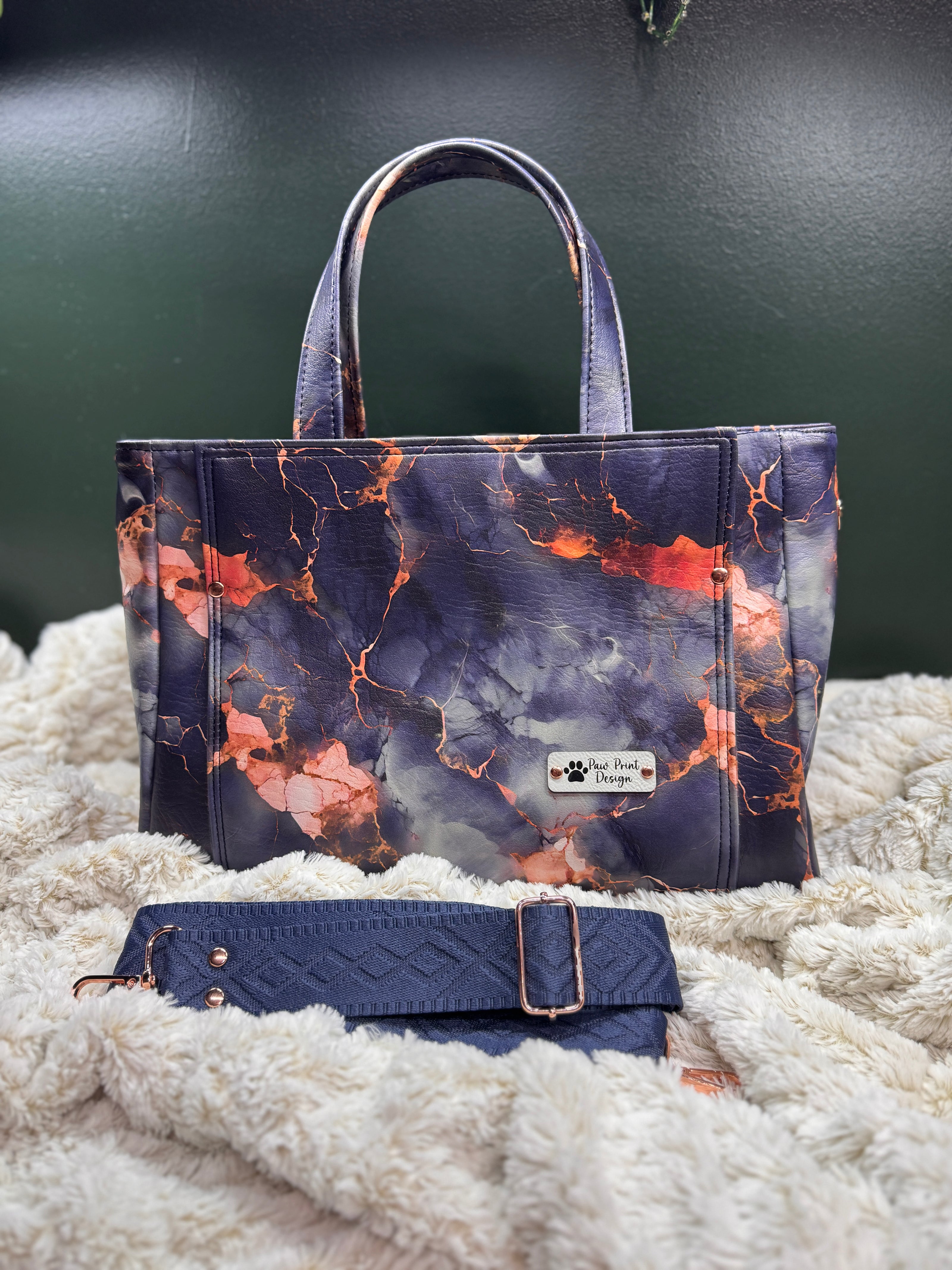 Charyn Handbag in Charcoal Marble Faux Leather