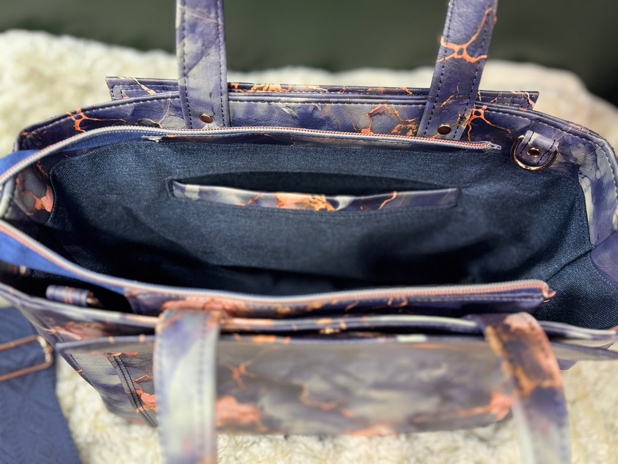 Charyn Handbag in Charcoal Marble Faux Leather