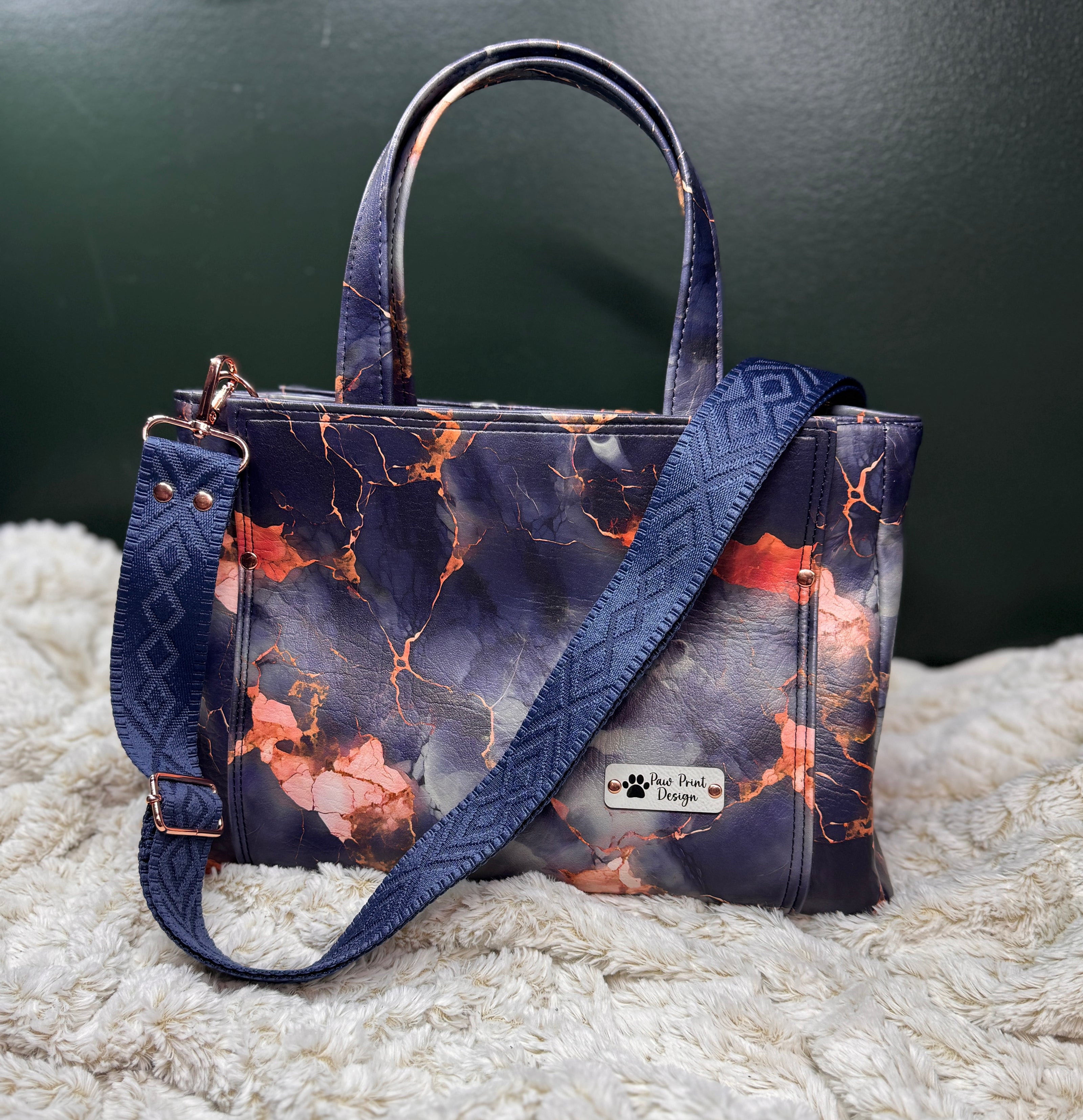 Charyn Handbag in Charcoal Marble Faux Leather