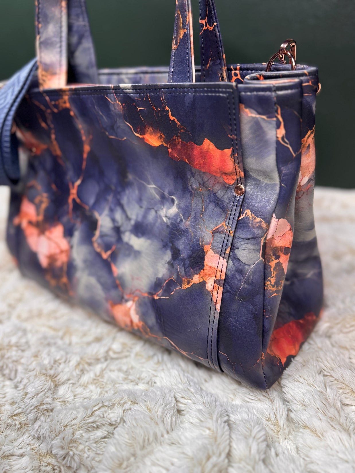 Charyn Handbag in Charcoal Marble Faux Leather