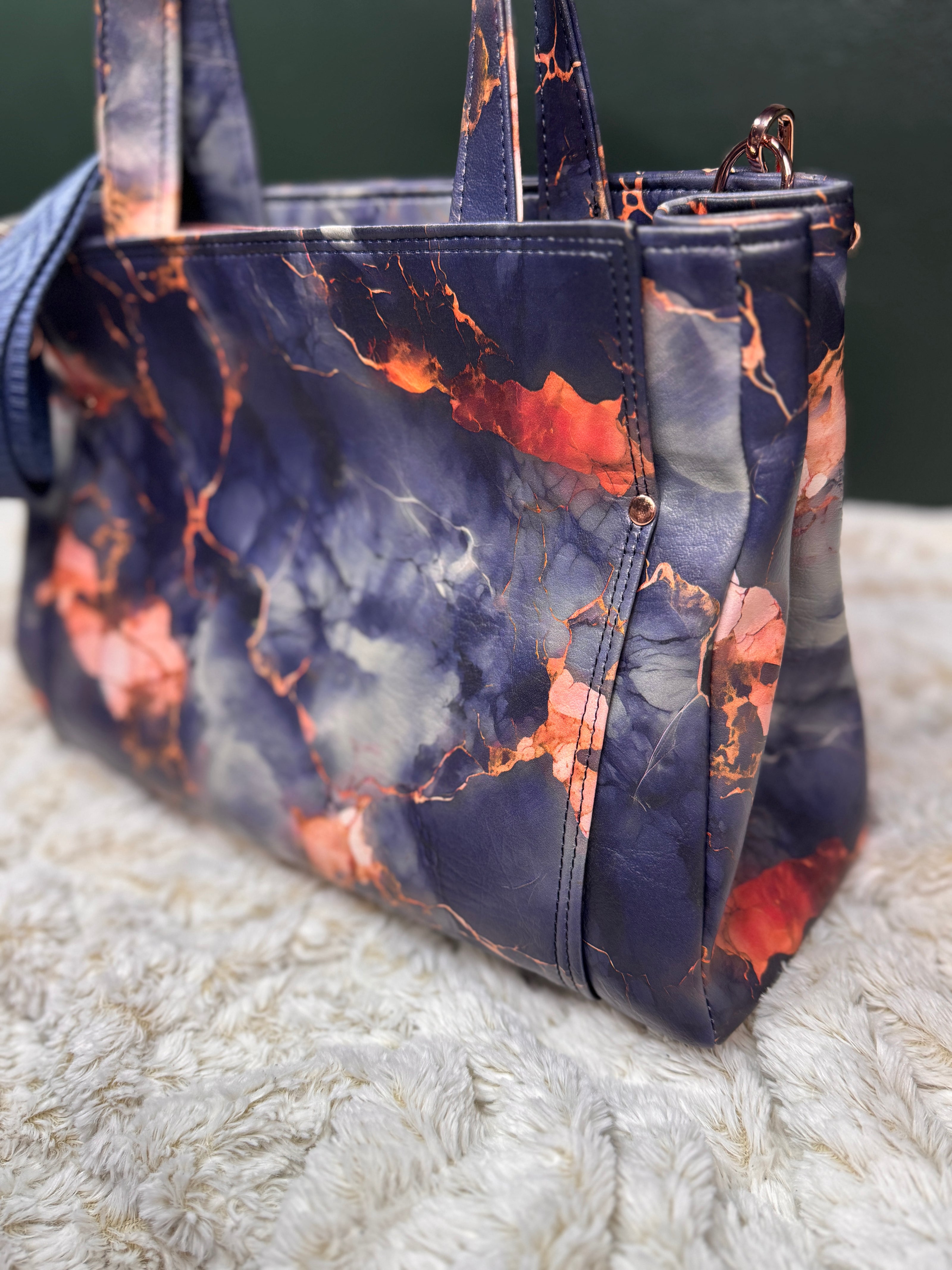 Charyn Handbag in Charcoal Marble Faux Leather