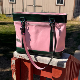 Blush Pink & Emerald Green Leather Tote | Rainbow Hardware Statement Bag