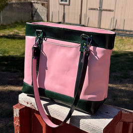Blush Pink & Emerald Green Leather Tote | Rainbow Hardware Statement Bag