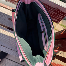 Blush Pink & Emerald Green Leather Tote | Rainbow Hardware Statement Bag
