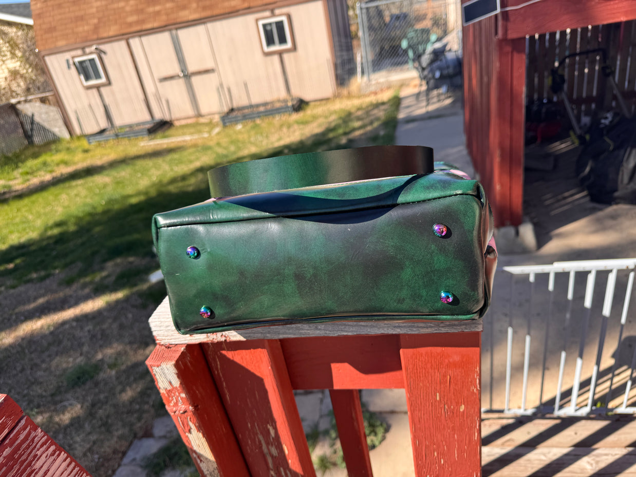 Blush Pink & Emerald Green Leather Tote | Rainbow Hardware Statement Bag