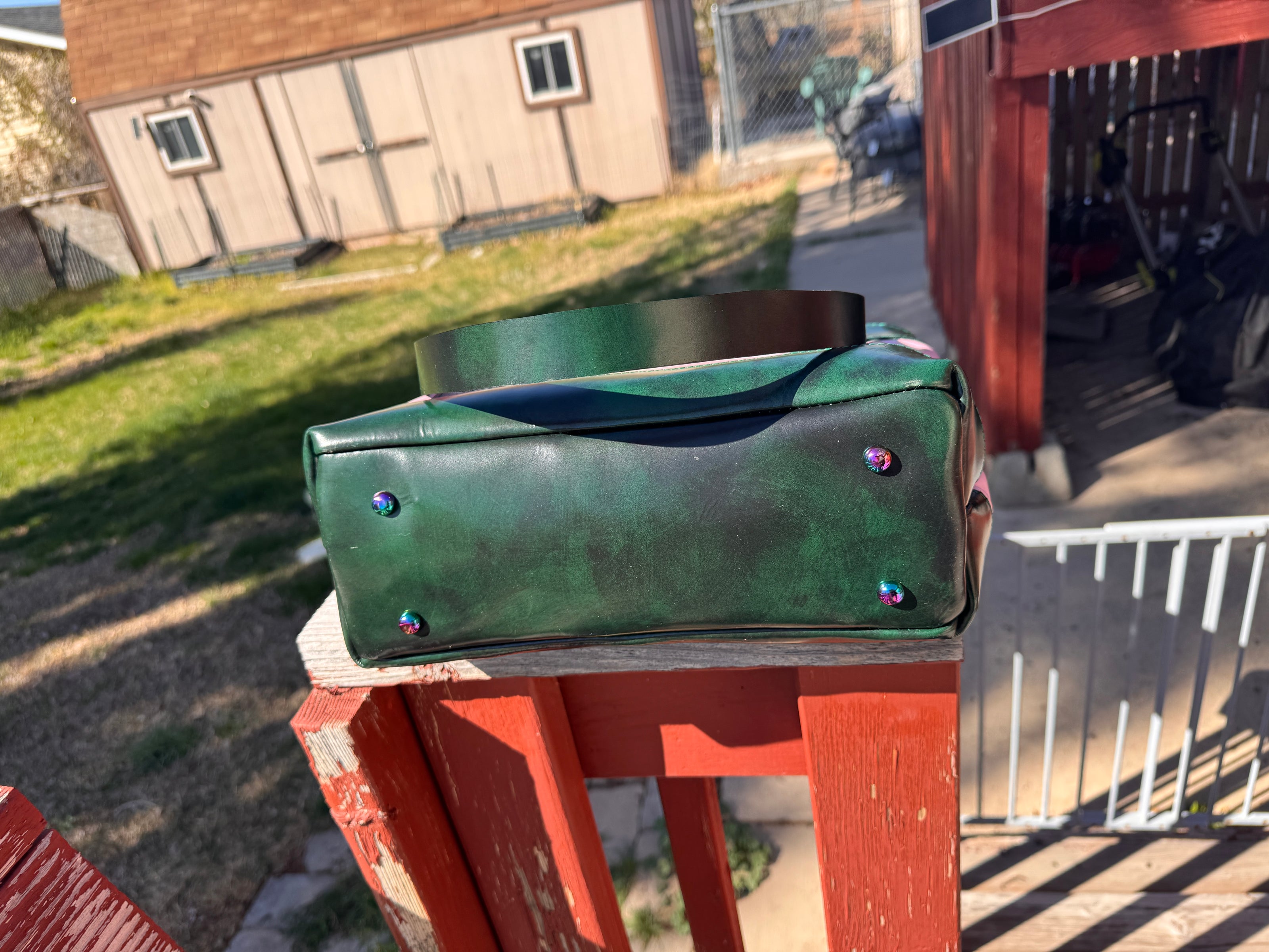 Blush Pink & Emerald Green Leather Tote | Rainbow Hardware Statement Bag