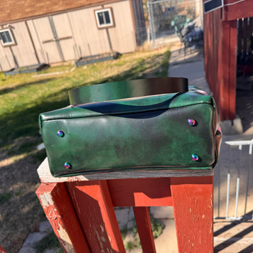 Blush Pink & Emerald Green Leather Tote | Rainbow Hardware Statement Bag