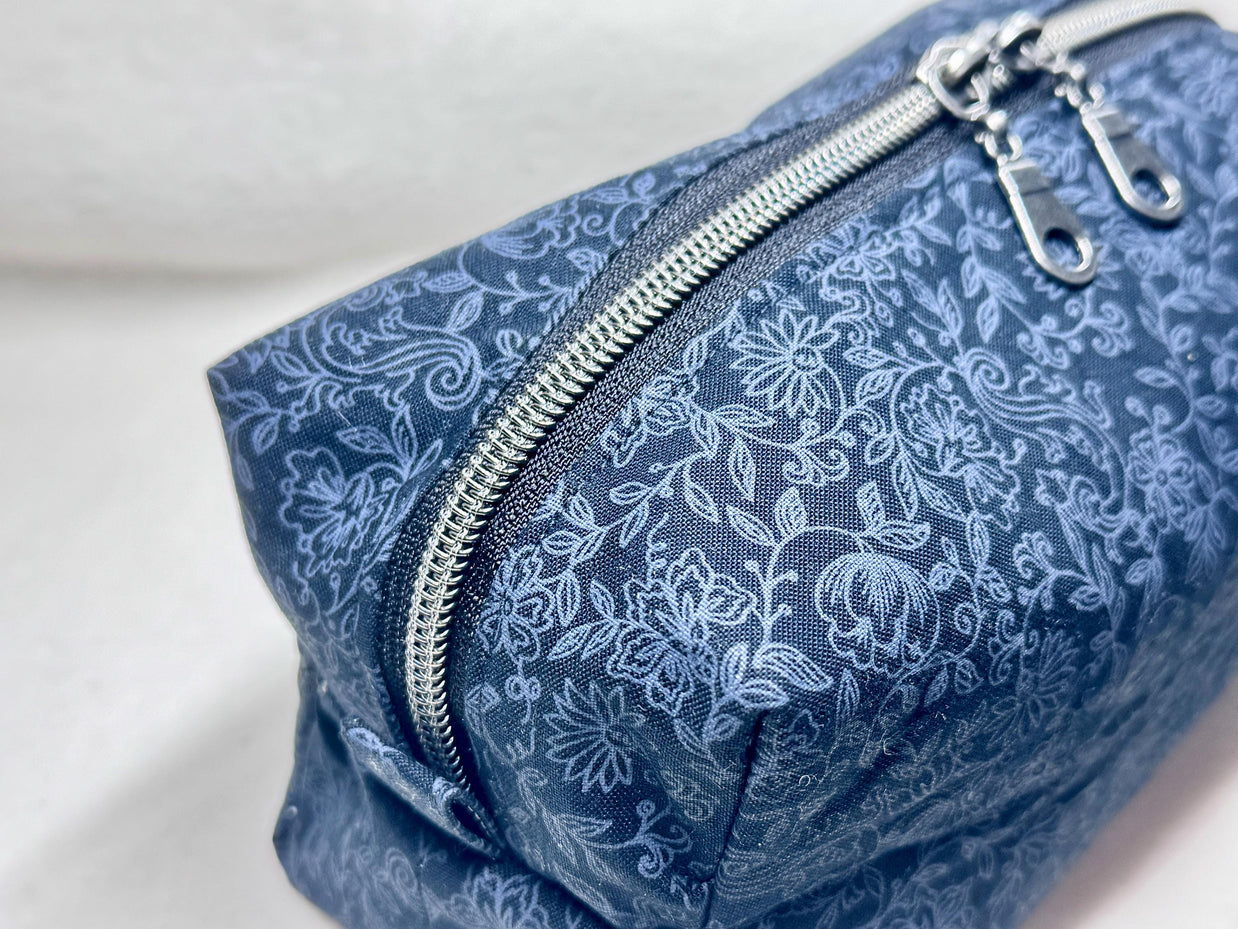 Black Floral Cosmetic Bag: Handmade Quilted Toiletry Organizer