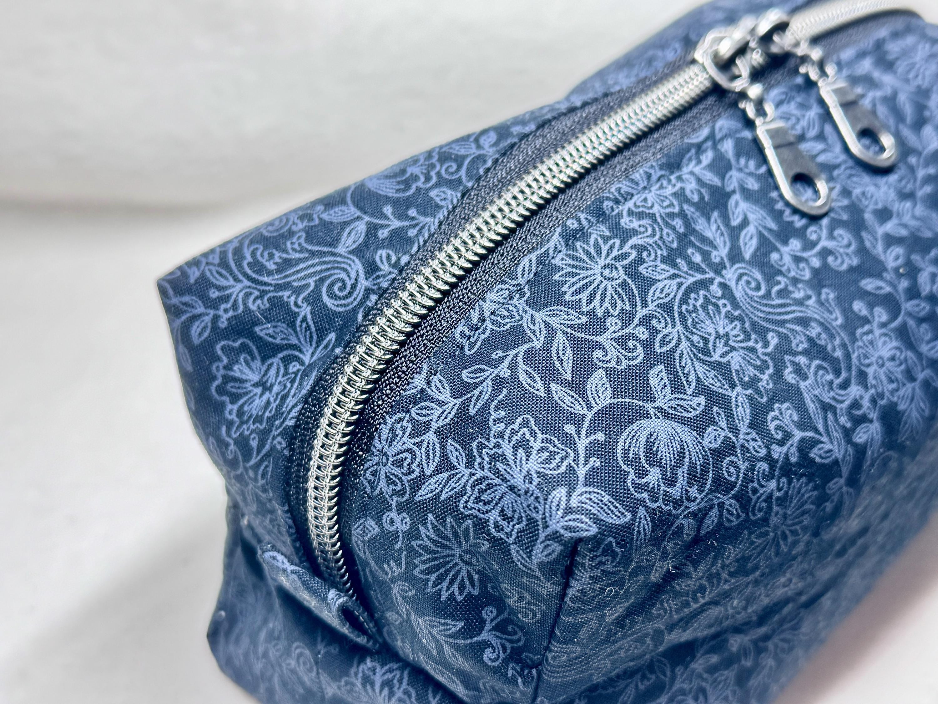 Black Floral Cosmetic Bag: Handmade Quilted Toiletry Organizer