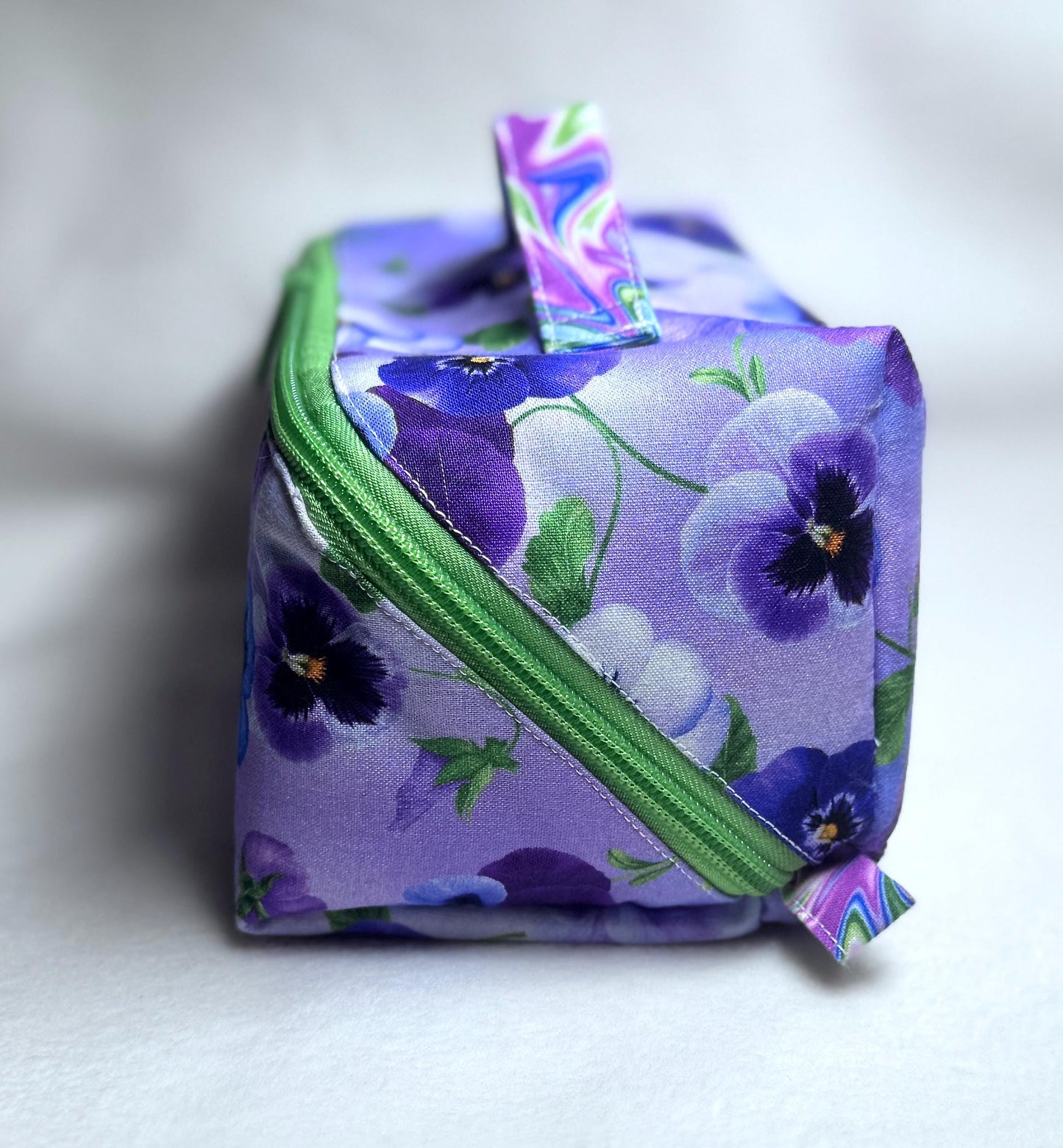 Pansy Print All-Access Bag: Spacious Handmade Zipper Pouch with Full Opening & Interior Pocket