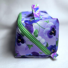 Pansy Print All-Access Bag: Spacious Handmade Zipper Pouch with Full Opening & Interior Pocket