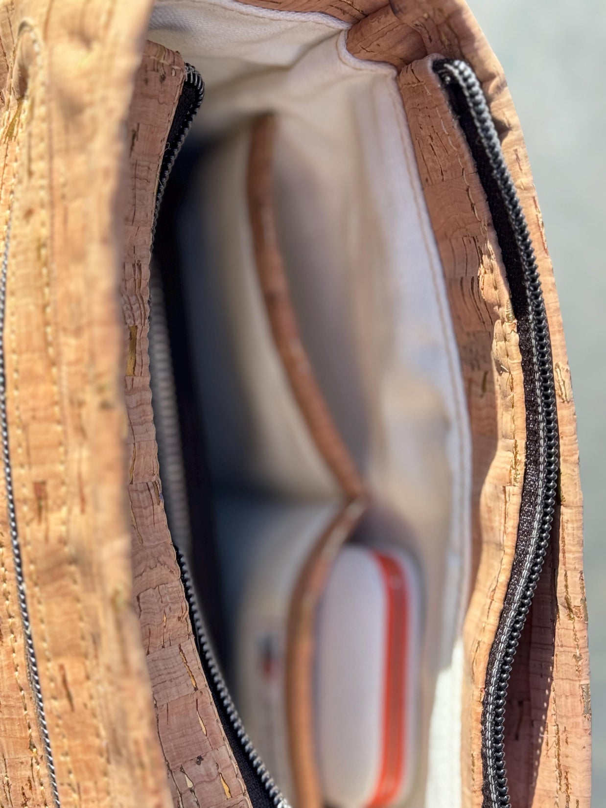 Gaia Crossbody Purse, in Cork Fabric with Green Faux Leather