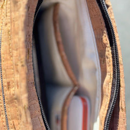 Gaia Crossbody Purse, in Cork Fabric with Green Faux Leather