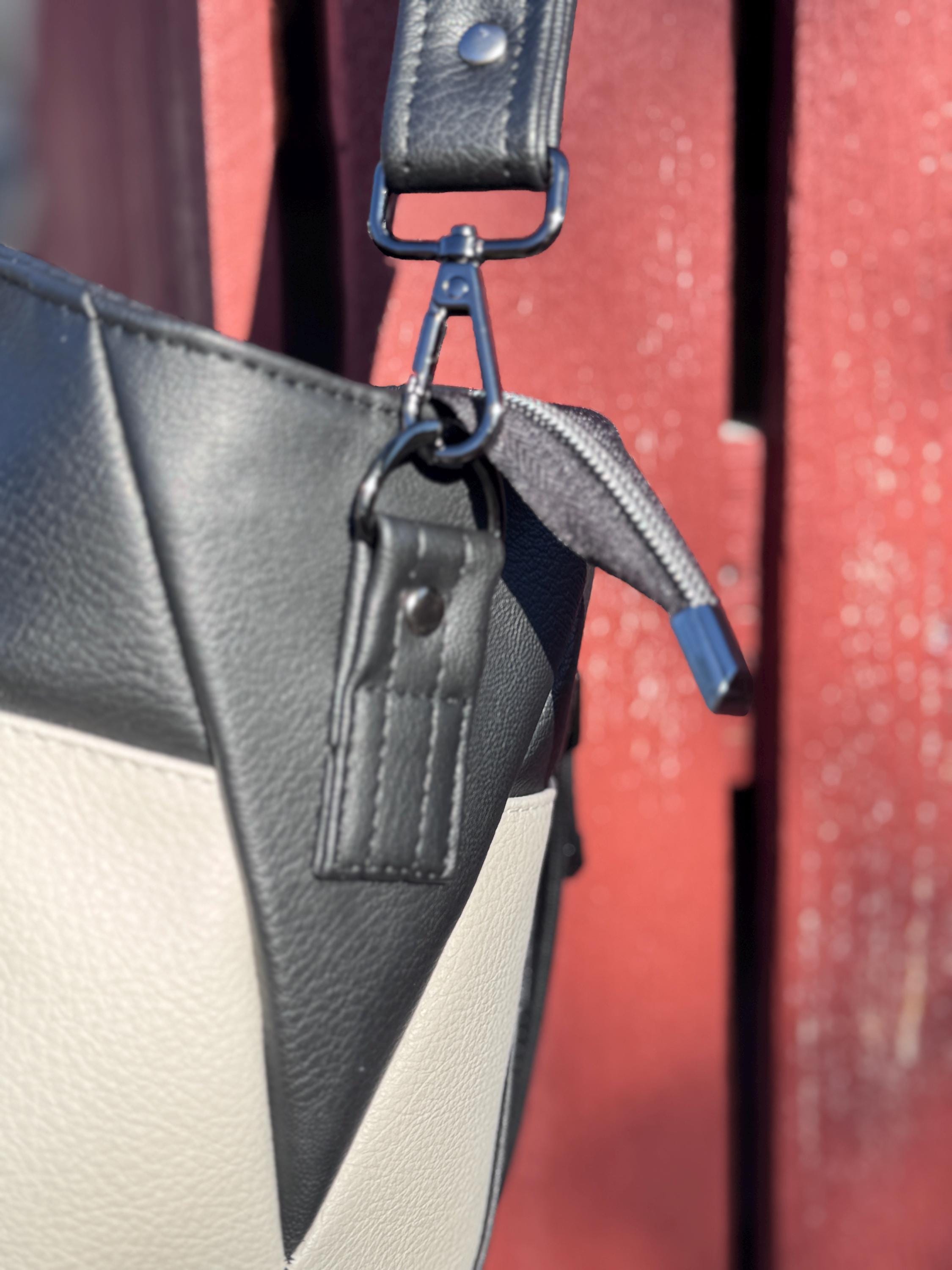 Hiraeth Handbag – Black & Cream Faux Leather Purse with Crossbody and Shoulder Strap