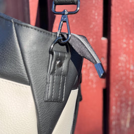 Hiraeth Handbag – Black & Cream Faux Leather Purse with Crossbody and Shoulder Strap
