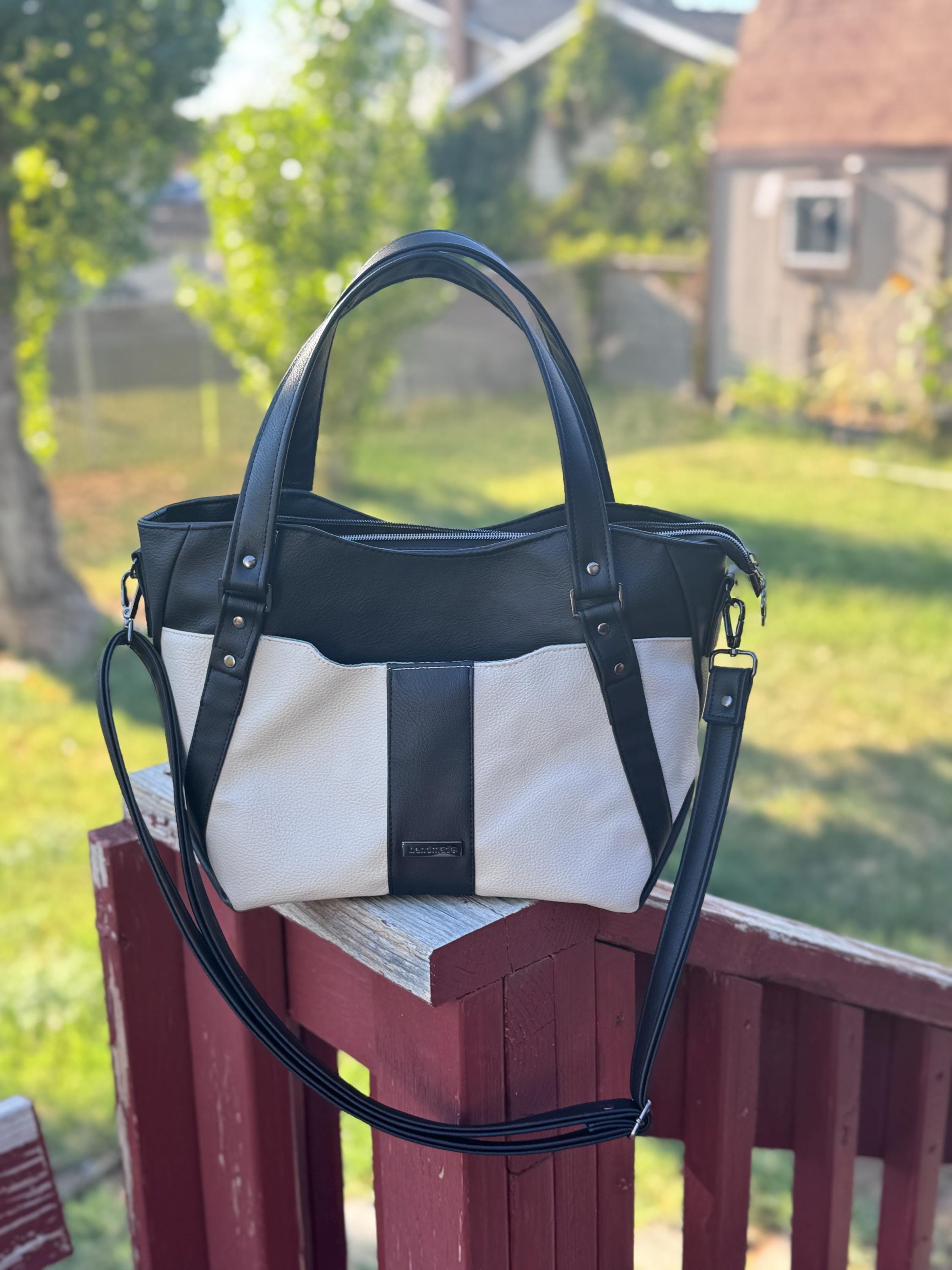 Hiraeth Handbag – Black & Cream Faux Leather Purse with Crossbody and Shoulder Strap