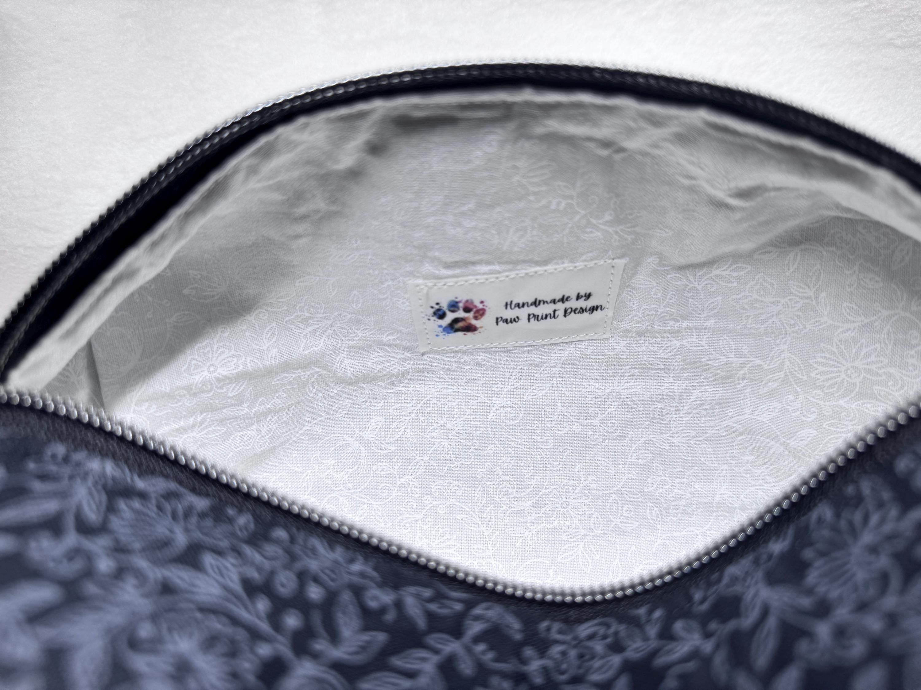 Black Floral Cosmetic Bag: Handmade Quilted Toiletry Organizer