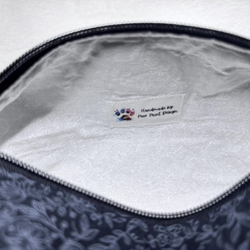Black Floral Cosmetic Bag: Handmade Quilted Toiletry Organizer